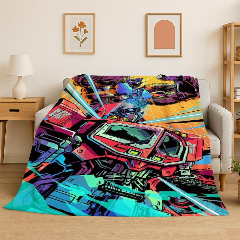 Classic Gundam Cartoon Robot Flannel Blanket Soft Warm Throw Blanket for Bedroom Living Room Bed Travel Camping Picnic Kids