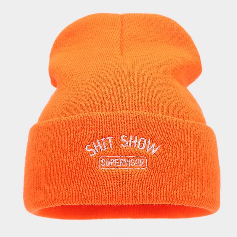 70G round machine acrylic knitted hat tide SHIT SHOW embroidered letter stack wool hat winter hundred personality hat