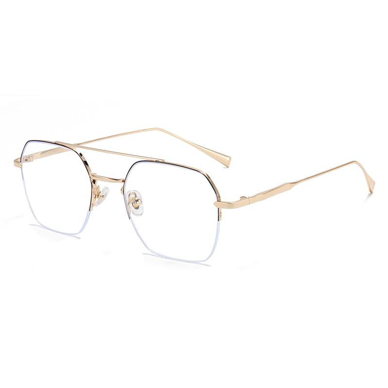 Half Frame Blue Light Blocking Polygon Nearsighted Glasses Women Men Short-Sight Prescription Spectacles 0 -0.5 -0.75 To -6.0