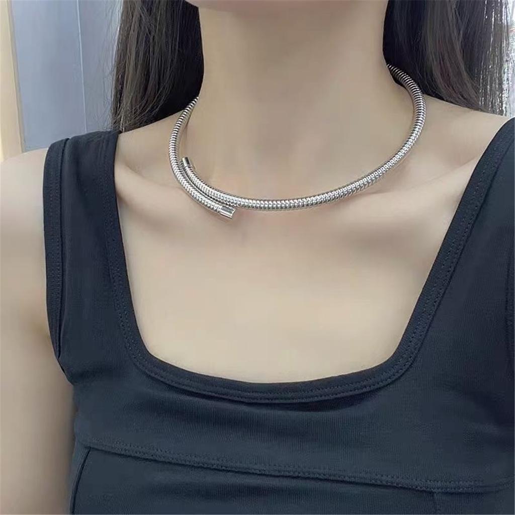 Tooxika Exaggerated Personality Simple Cold Style Round Snake Bone Elastic Collar Necklace Light Luxury Fashion Collarbone Chain
