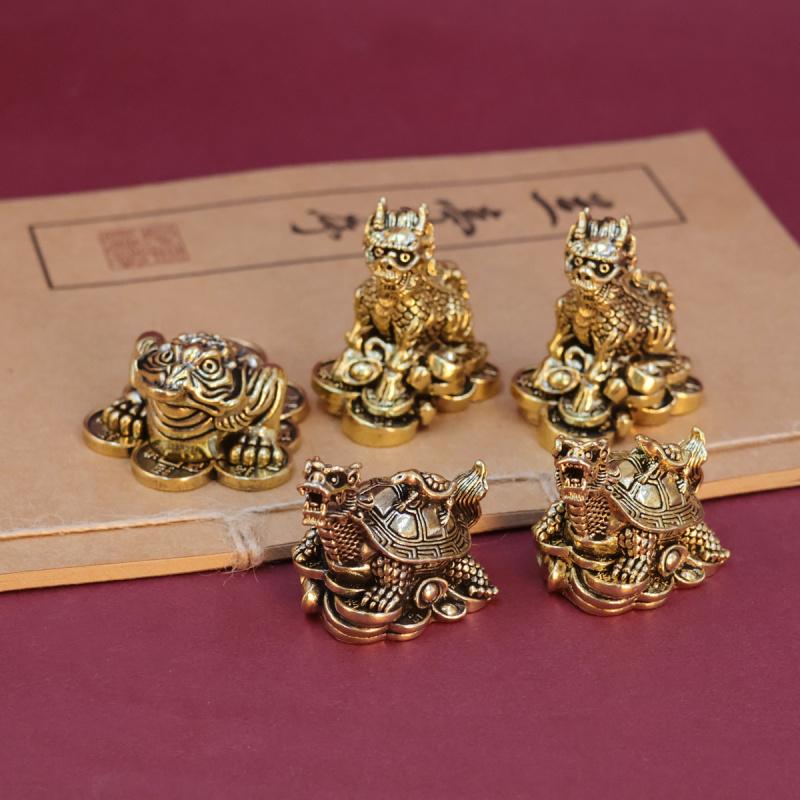 Brass Three-Legged Golden Toad Mother and Child Dragon Turtle Kirin Ornament Home Decoration Gift One Piece Dropshipping
