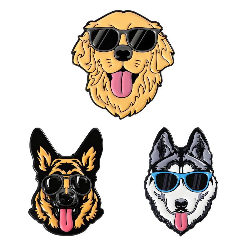 Cool Dogs Enamel Pins German Shepherd Golden Retriever Husky Brooches Lapel Badge Jewelry Gift for Dog Parent Friends