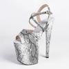 Women's White Leopard Print Heeled Sandals Cross Strappy Platform Sandals Sexy Open Toe Party Dress Shoes 20cm Heel Fish Toe