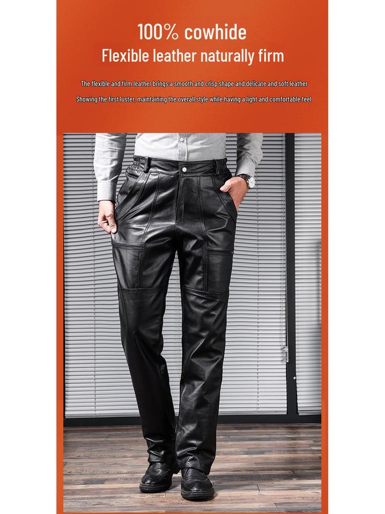 Herren-Motorradhose aus echtem Leder mit abnehmbarem Samtfutter