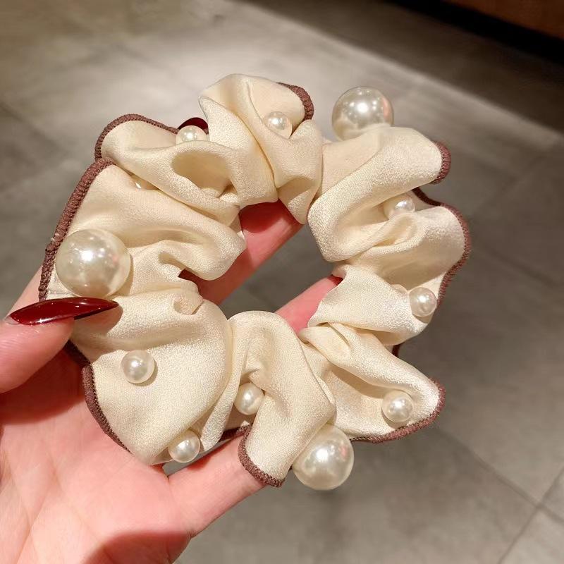 3Pcs Fashion Korean Style Version Pearl Headband Simple and Fashionable Fabric Colon Headband Sweet Ponytail Maruko Hair Rope
