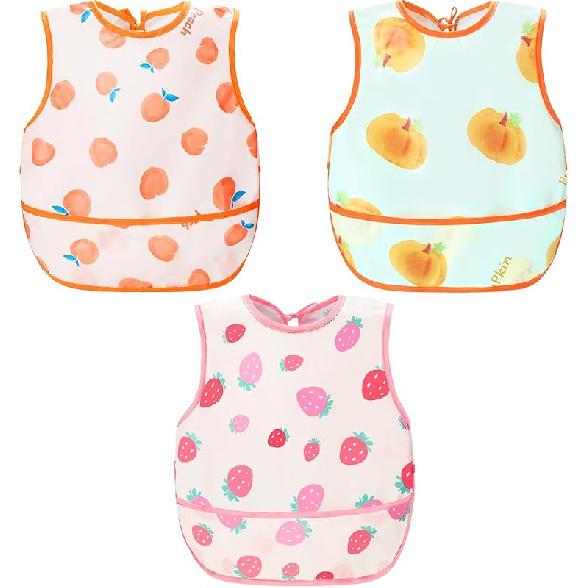 

Accmor Baby Bibs, Waterproof Baby Toddler Bibs, Apron Smock Bib for Baby Boys Girls, Essential Must Have for Eating, Feeding 3pcs-peach, Pumpkin, Stra