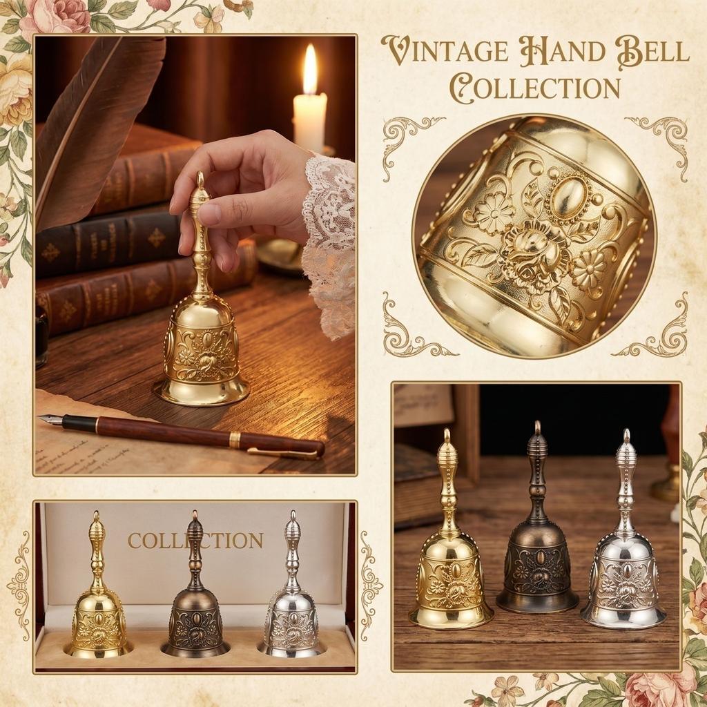 Hand-Cranked Engraved Service Bell - Vintage Bell for Dining, Weddings and Holiday Gifts