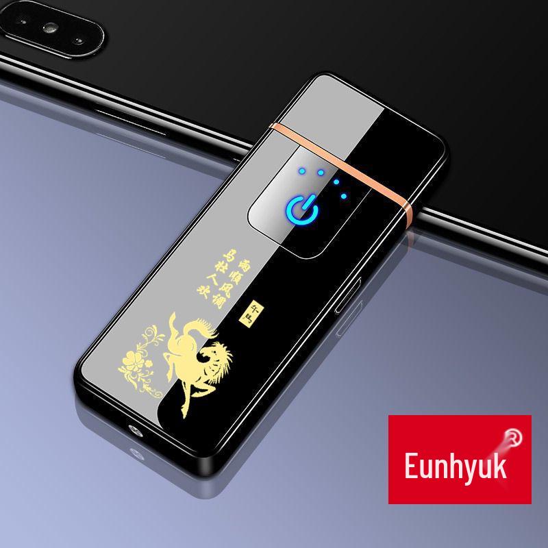 High-Power Rechargeable Black Tech Windproof Flip Lighter for Men