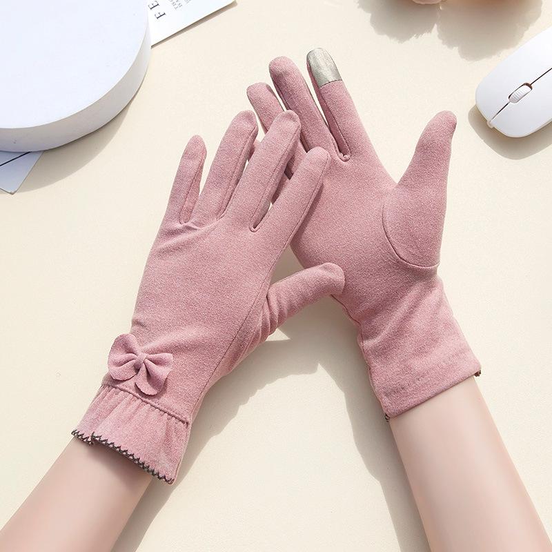 Women's Windproof Touch Screen Cycling Gloves - Velvet Cotton for Spring and Autumn