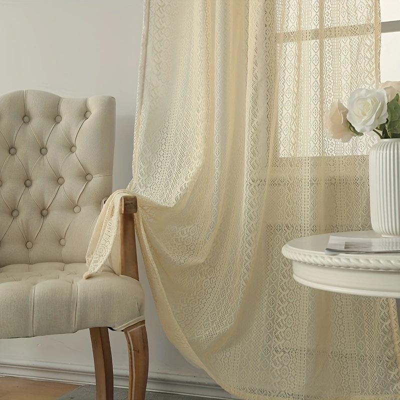 Perdea de casă din tifon cu franjuri, Croșetat Retro Francez, Plasă Transparentă pentru Fereastră, Pânză Opacă, Piesa Unică