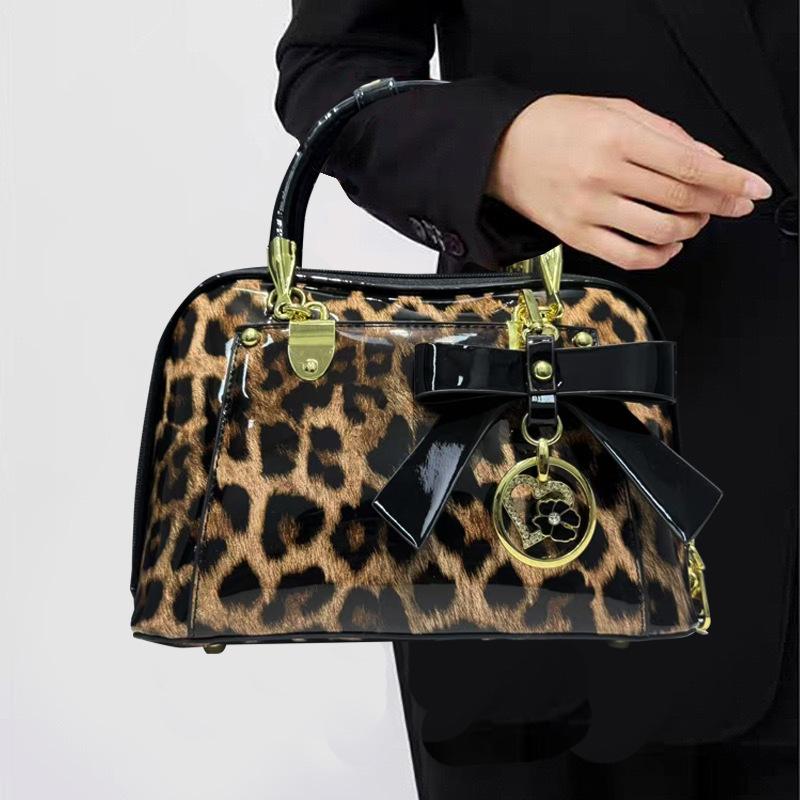 

Personalized Patent Leather Leopard Print Handbag Large Capacity Temperament Shoulder Oblique Span Bag леопард друку кольору
