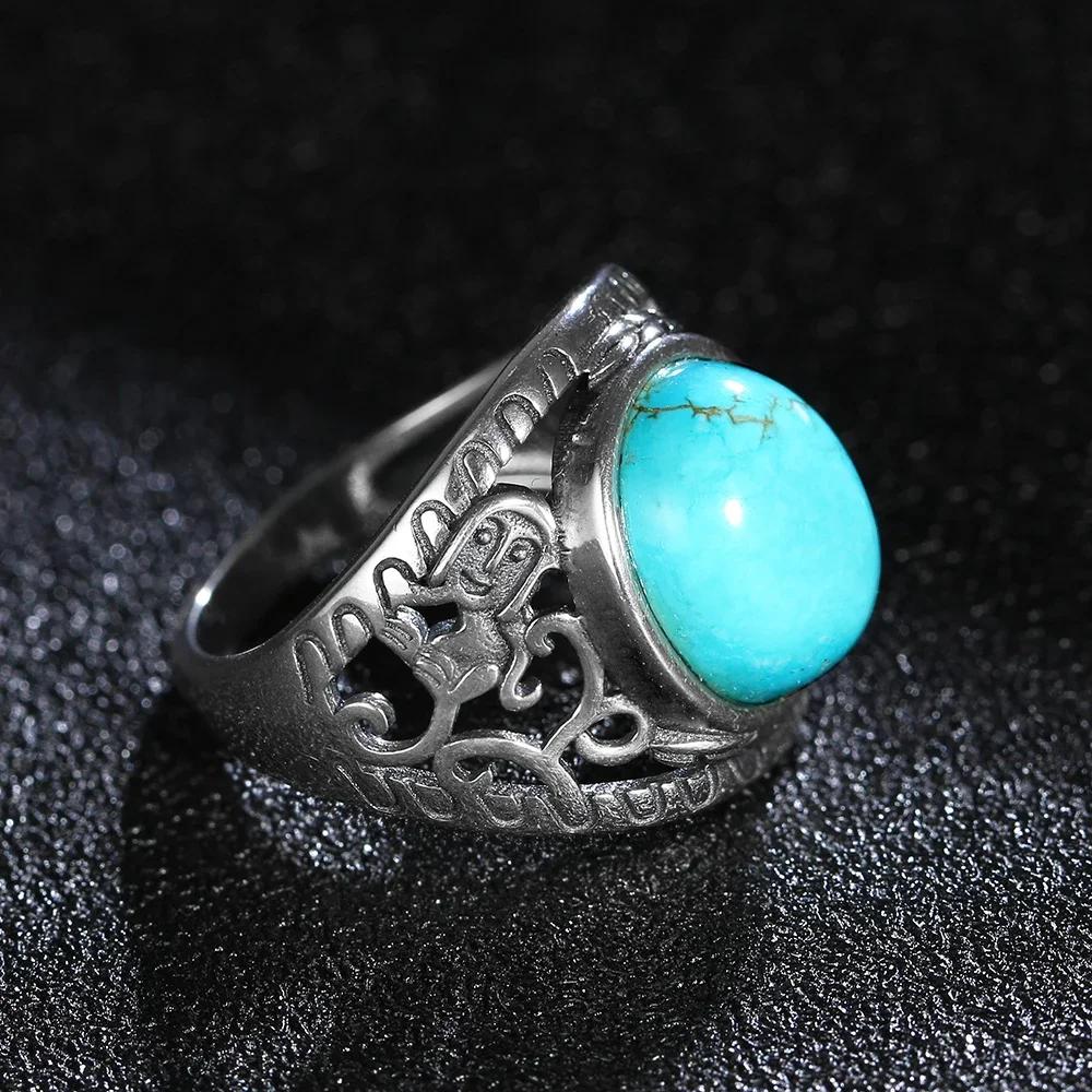 Retro Natural Turquoise Rings Silver S Ring for Women Men Party Engagement Gift Luxury Fine  Ring