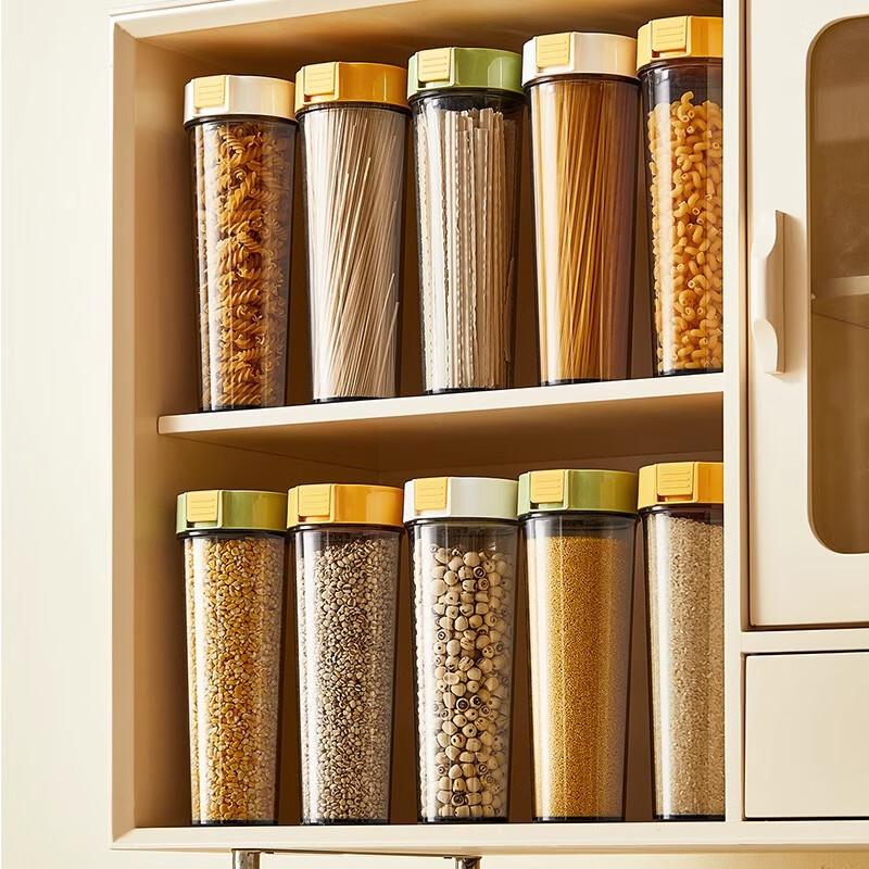 KATEI STORY Japanese Noodle Storage Box, Multi-Grain Food-Grade Container for Dried Noodles, Plastic Empty Bottle with Sealing Lid for Storage