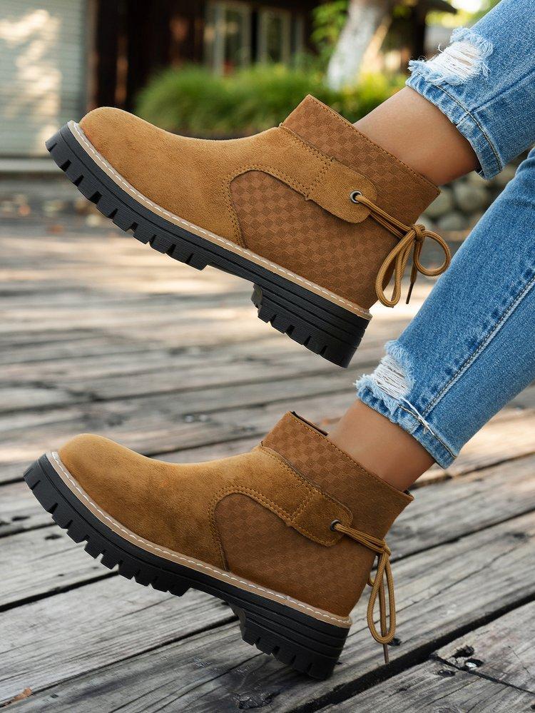 

Large size round head square heel strap Martin boots autumn and winter new short suede women s boots 43 светло-коричневого