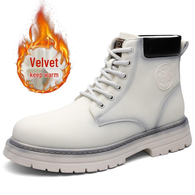 

Мужские кожаные ботинки мартин на высоком берце 2025 года: Увеличивающая рост, с плюшевой подкладкой, теплая повседневная зимняя обувь 42