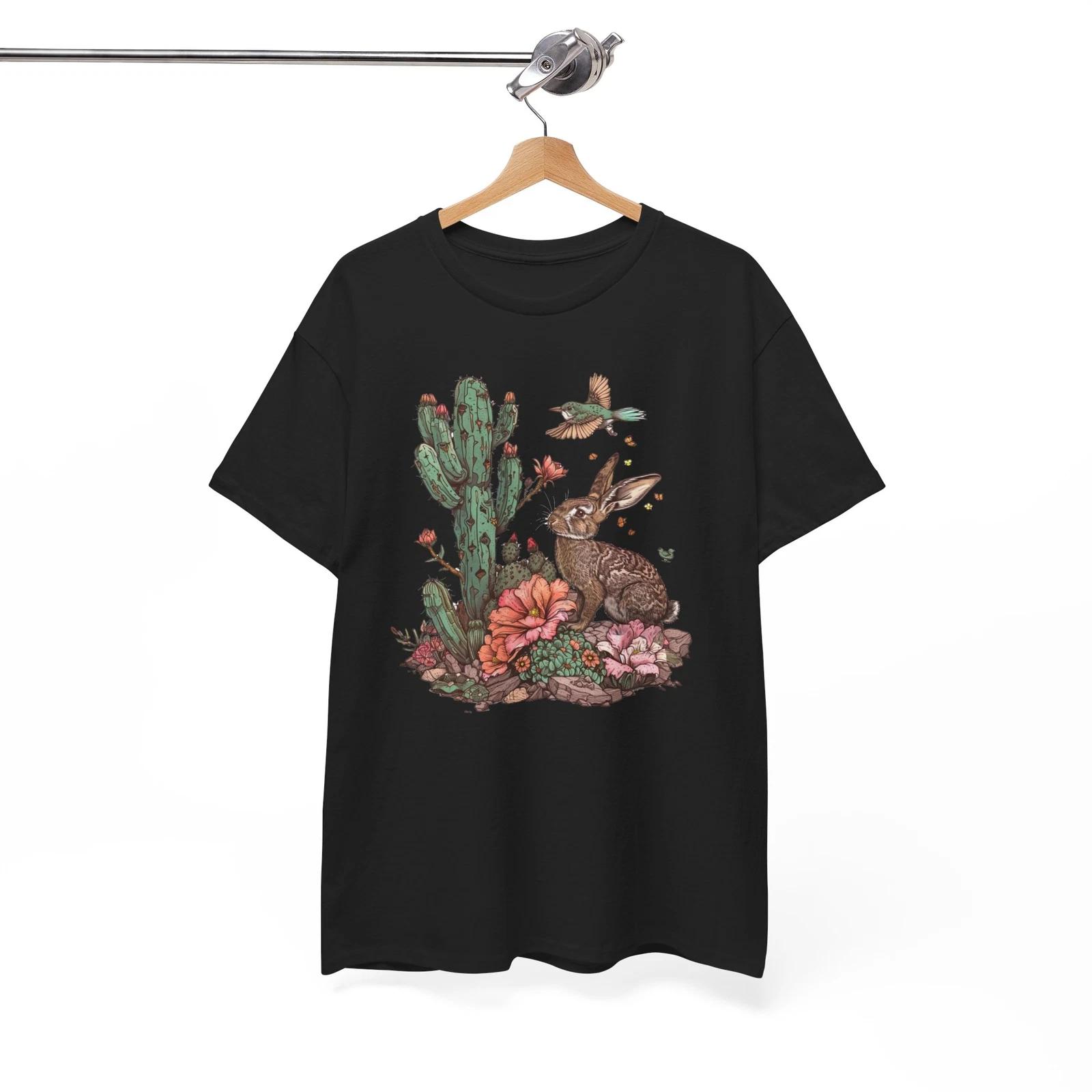 Rabbit Cactus Desert Floral T-Shirt - Artistic Flower Tee for Aesthetic Outfits S
