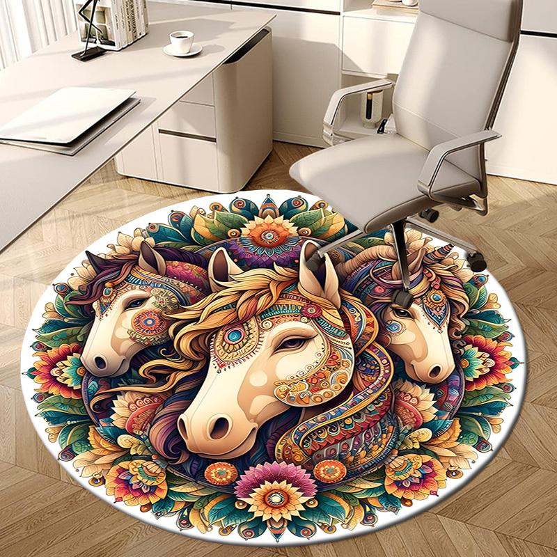 1pc Office Carpet Chair Mats Horse Mandala Artwork Perfect for Decorating Office Chairs, Living Rooms, Or Bedrooms