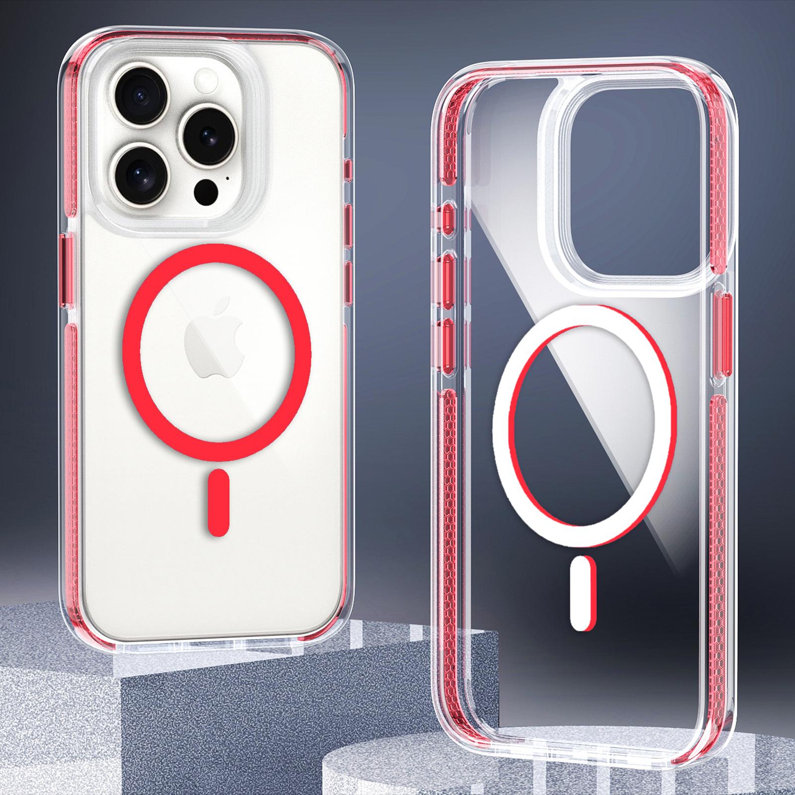

For iPhone 15 Pro Case Compatible with MagSafe Clear TPU Acrylic Phone Back Cover Red