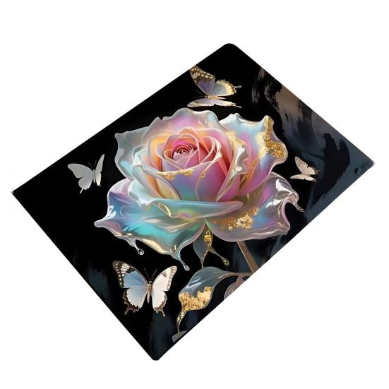 Yousheng 3D Rose Fußmatte Blumenmuster Rutschfeste Badematte Realistische Rose und Schmetterlinge Badezimmerteppich für Eingang Schlafzimmer Wohnzimmer