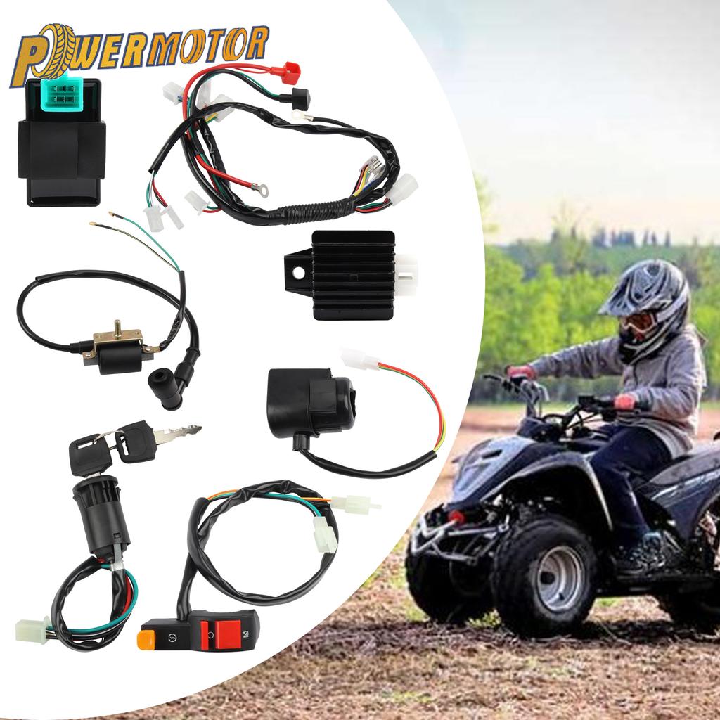 Motorcycle CDI Wiring Harness Loom Solenoid Ignition Coil Rectifier Full Kit for 50cc 70cc 90cc 110cc 125cc Dirt Bike ATV Parts