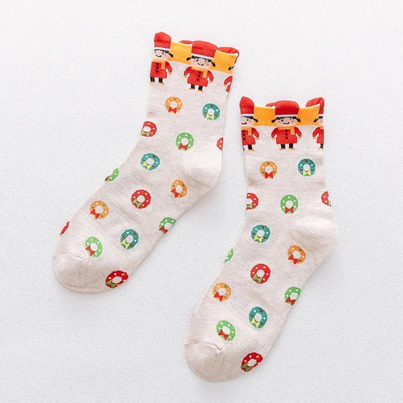 Cute Christmas Socks Funny Snowman Penguin Santa Happy Elk Printed Thicken Middle Tube Sox for Girls Boys Cozy Warm Gifts
