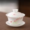 Sancai cover bowl Dehua white porcelain tea bowl Chinese-style household high-end large-capacity hover cover bowl tea