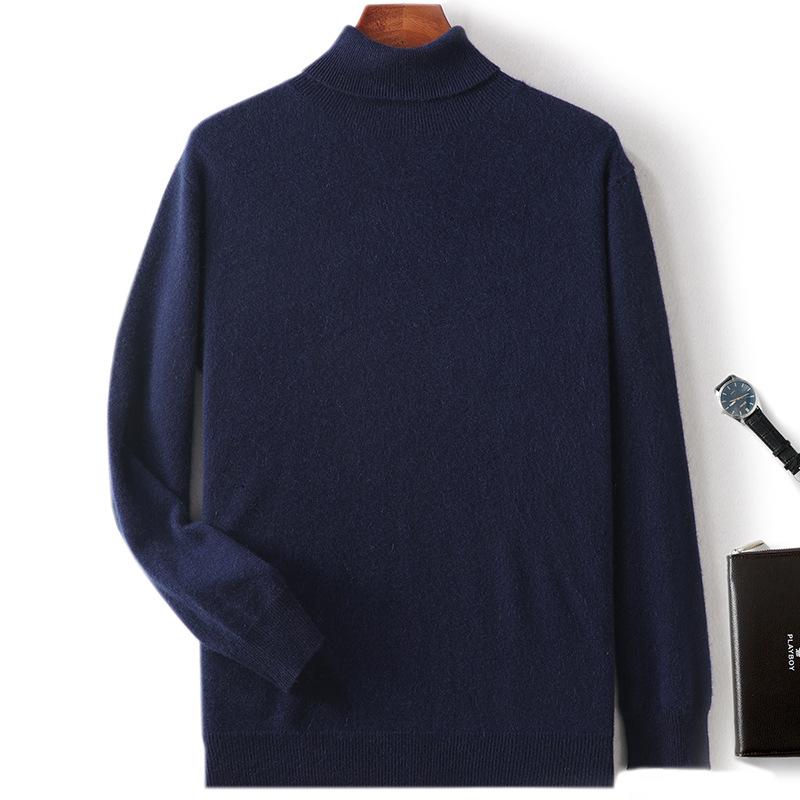 New high lapel cashmere sweater men's solid color knitted primer sweater loose inner sweater
