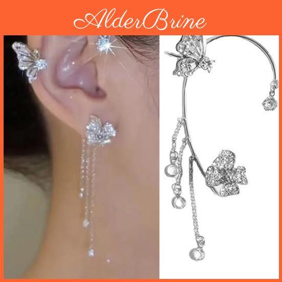 1pc Wrap Ear High Earring Gloss Dress Up Without Piercing Trendy Shiny Cubic Zirconia Butterfly Ear Cuff Party Jewelry