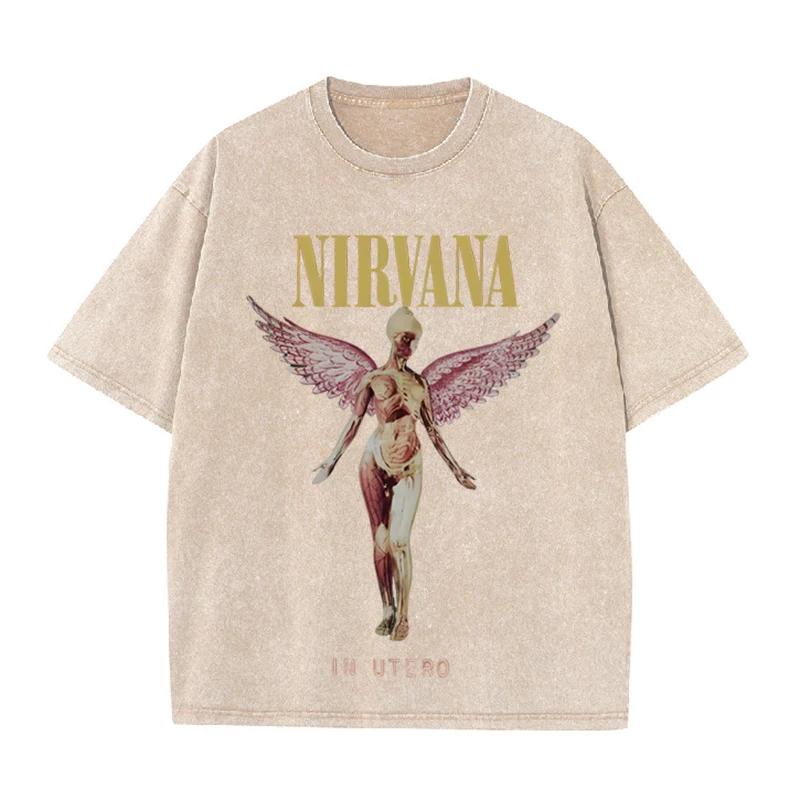 Vintage Black Nirvana T Shirt In Utero Angel Graphic Acid Wash Oversized Tee S
