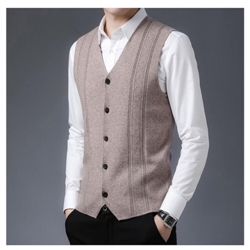 Men S Middle Age Sleeveless Knitted Cardigan Jacquard Dad Vest