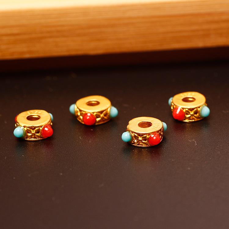 Matte Gold Dragonfly Eye Beads with Nepal Turquoise Inlay for DIY Jewelry