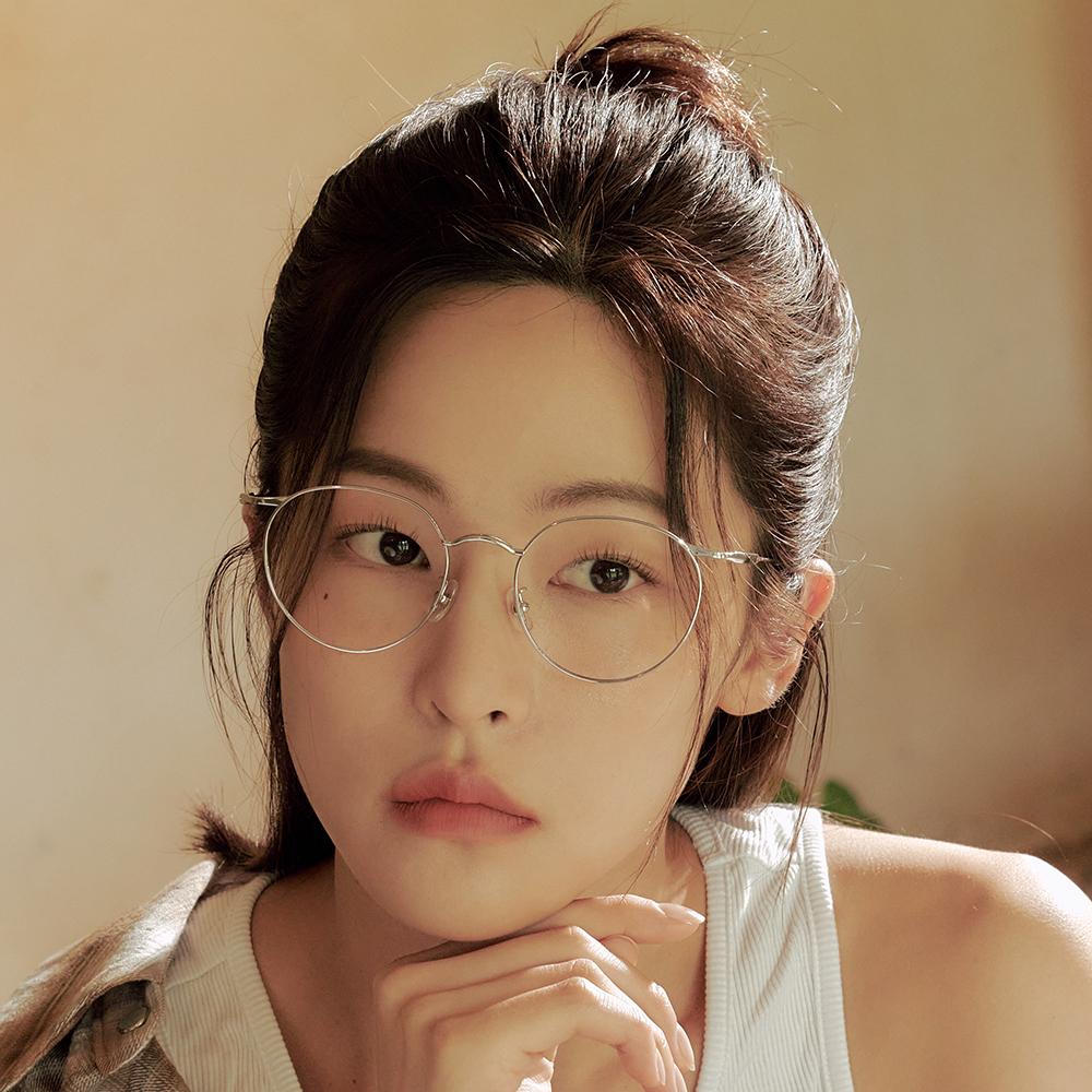 Alloaiweeo [Illusionist] Oversized Round Titanium Silver Eyeglass Frames Il8404 1111G