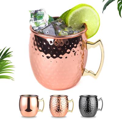 Leeseph Moscow Mule Mugs, Hammered Copper Cups with 304 Stainless Steel Lining, for Cold Drinks, Beer, Wine, Bars, Parties, Gift