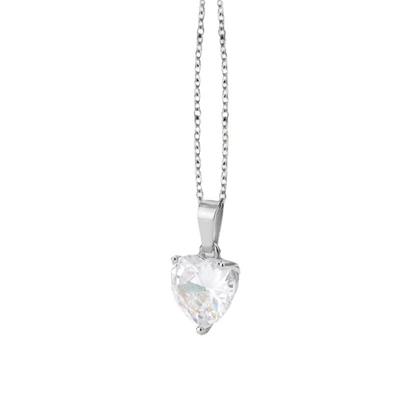 Gold & Silver Plated 2PCS Heart CZ Pendant Necklaces, Minimalist Four-Prong Solitaire Cable Chain Set for Women