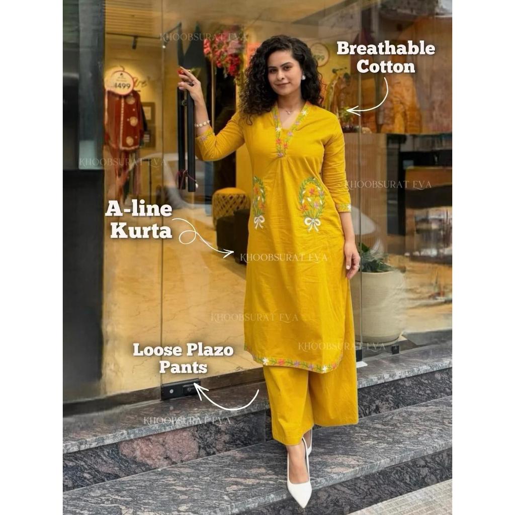 Women Office Wear Aline Kurti Cord Set Indian Designer Ethnic Kurta Palazzo Set