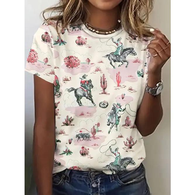 Summer Round Neck 3D Animal Print Top Fashionable Casual Short Sleeved Women's T-shirts