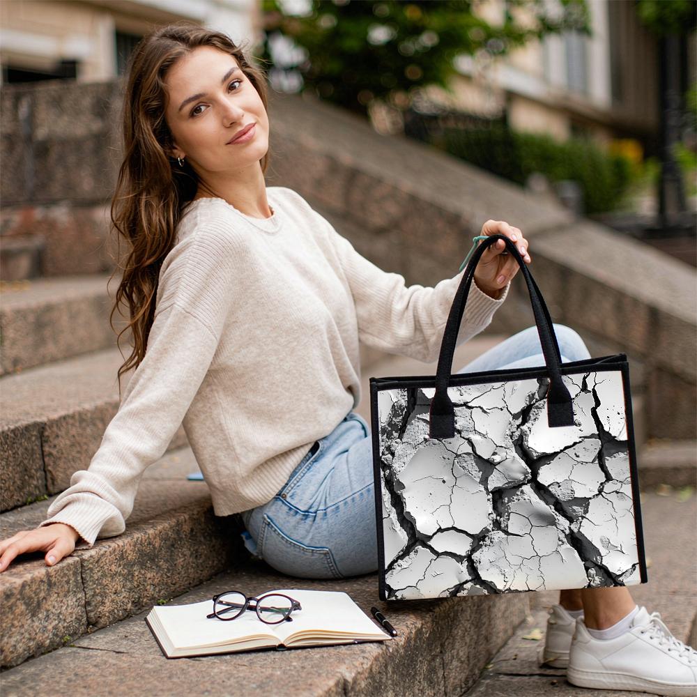 Trendy Cracked Print Tote Bag Casual Large Capacity Handbag for Daily Use