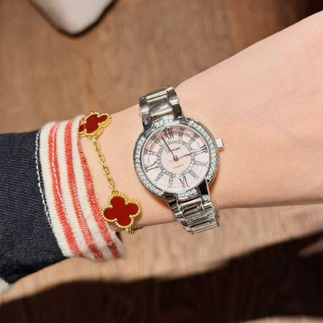 Roman Scale Fashion Diamond-Encrusted Women S Watch Gold Steel Belt Waterproof Quartz Watch Women S Watch