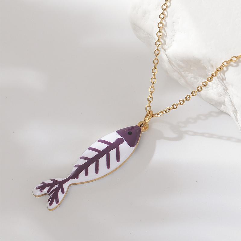 Cute Colorful Enamel Fish Pendant Necklaces For Women Girls Lovely Stainless Steel Gold Color Summer Waterproof Beach Jewelry