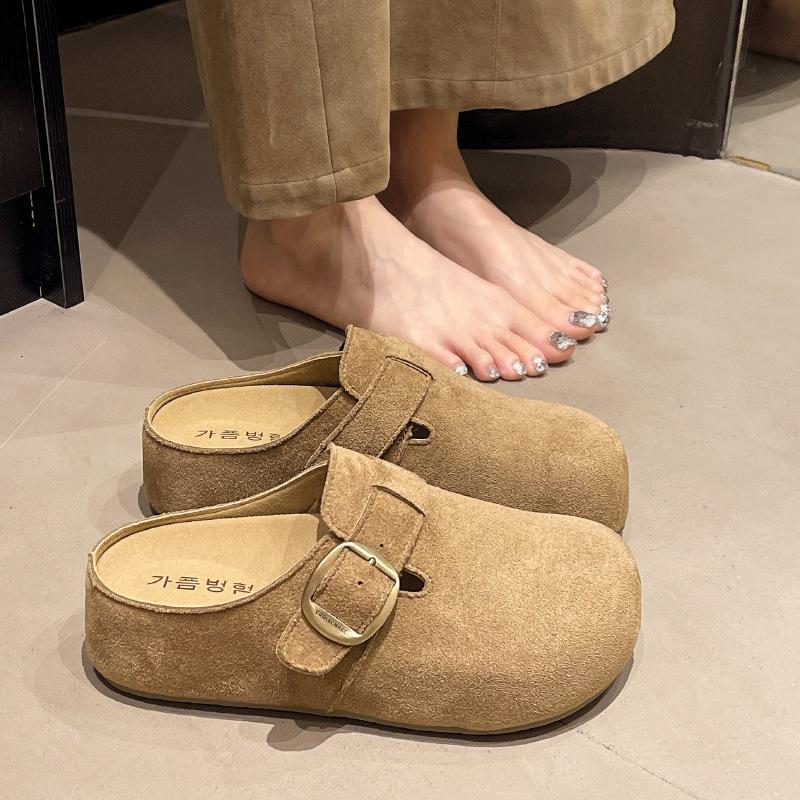 Platform Women's Shoes Bag Head Half Slippers Women's Outer Wear 2025 New Autumn and Winter One-pedal Lazy Cork Boken Shoes