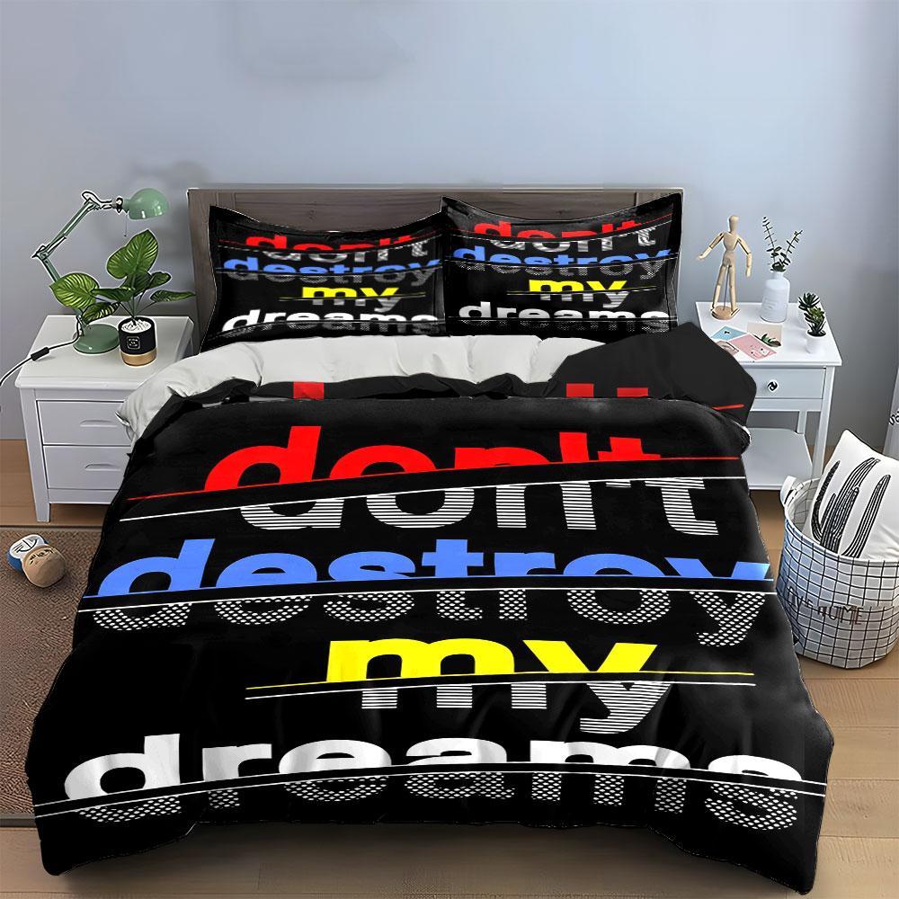 Bold multicolor text design. Bedding sets Duvet cover sets Duvet covers Pillowcases(1 * Duvet Cover 2 * Pillowcases without duvet insert)