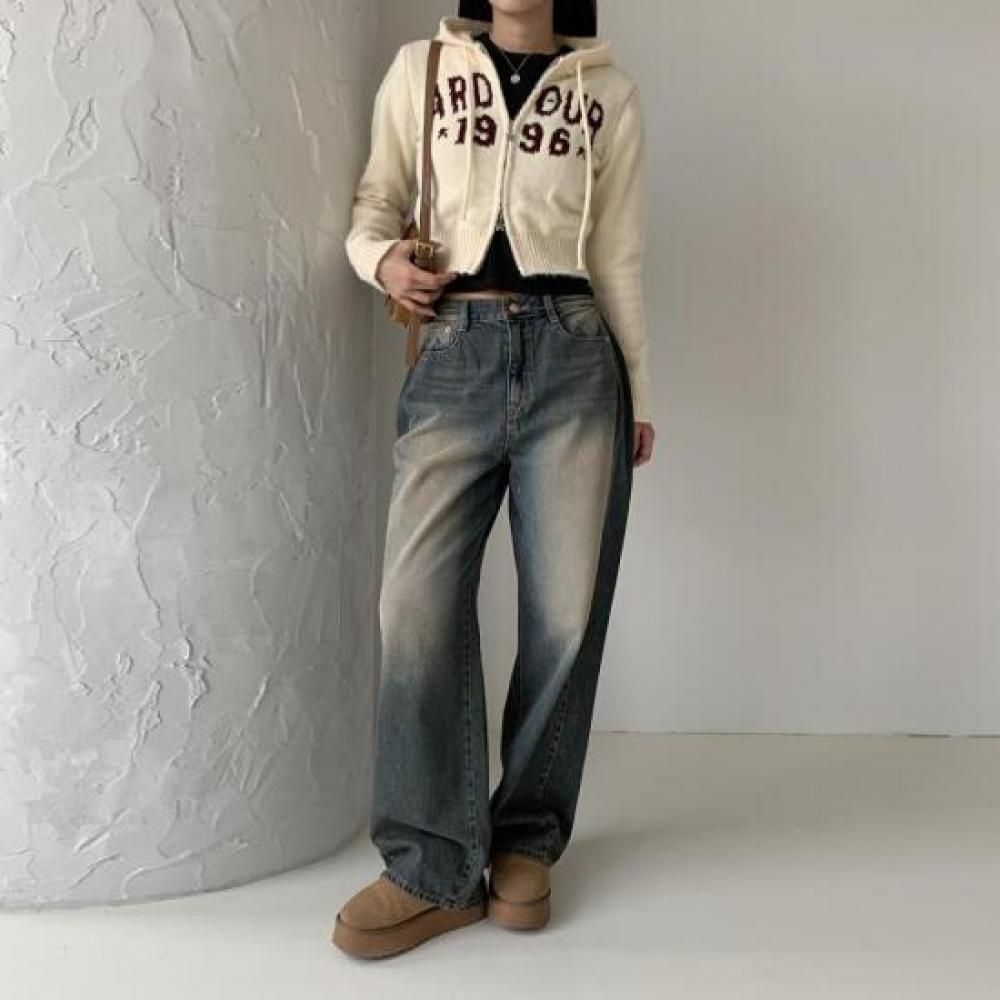 New Arrivals Open Run Women Wide Denim Pants Retro Pleats Washed Winter
