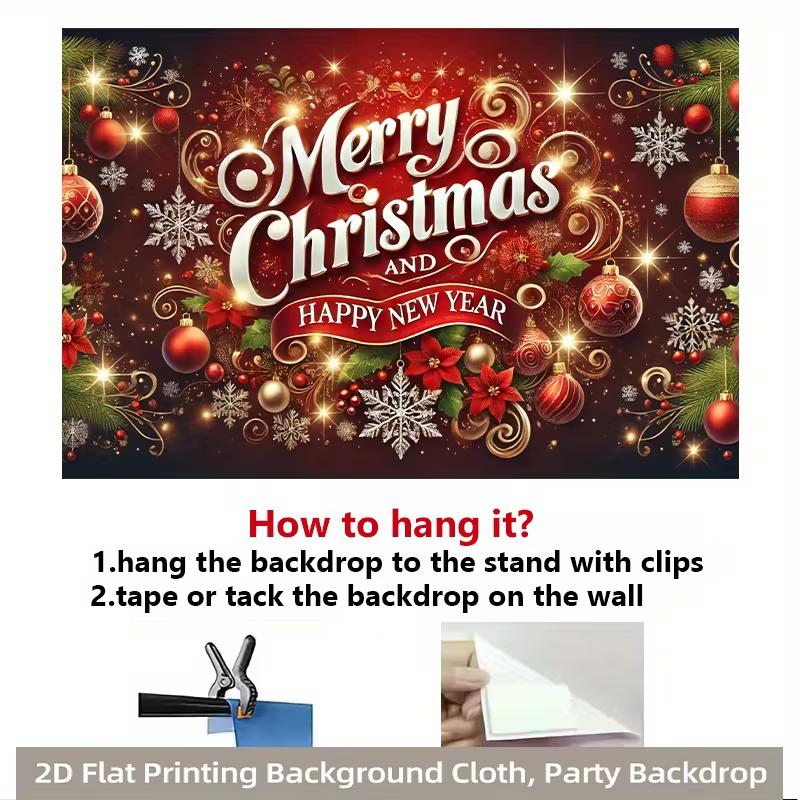 2D Flat Red Gold Christmas Ornament Backdrop for Winter Party Decoration