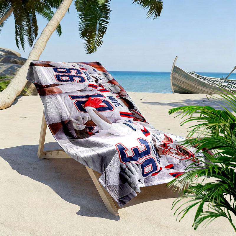 New England Patriots Players Print Beach Towel, Large Soft Quick Dry Towel for Beach Camping Swimming
