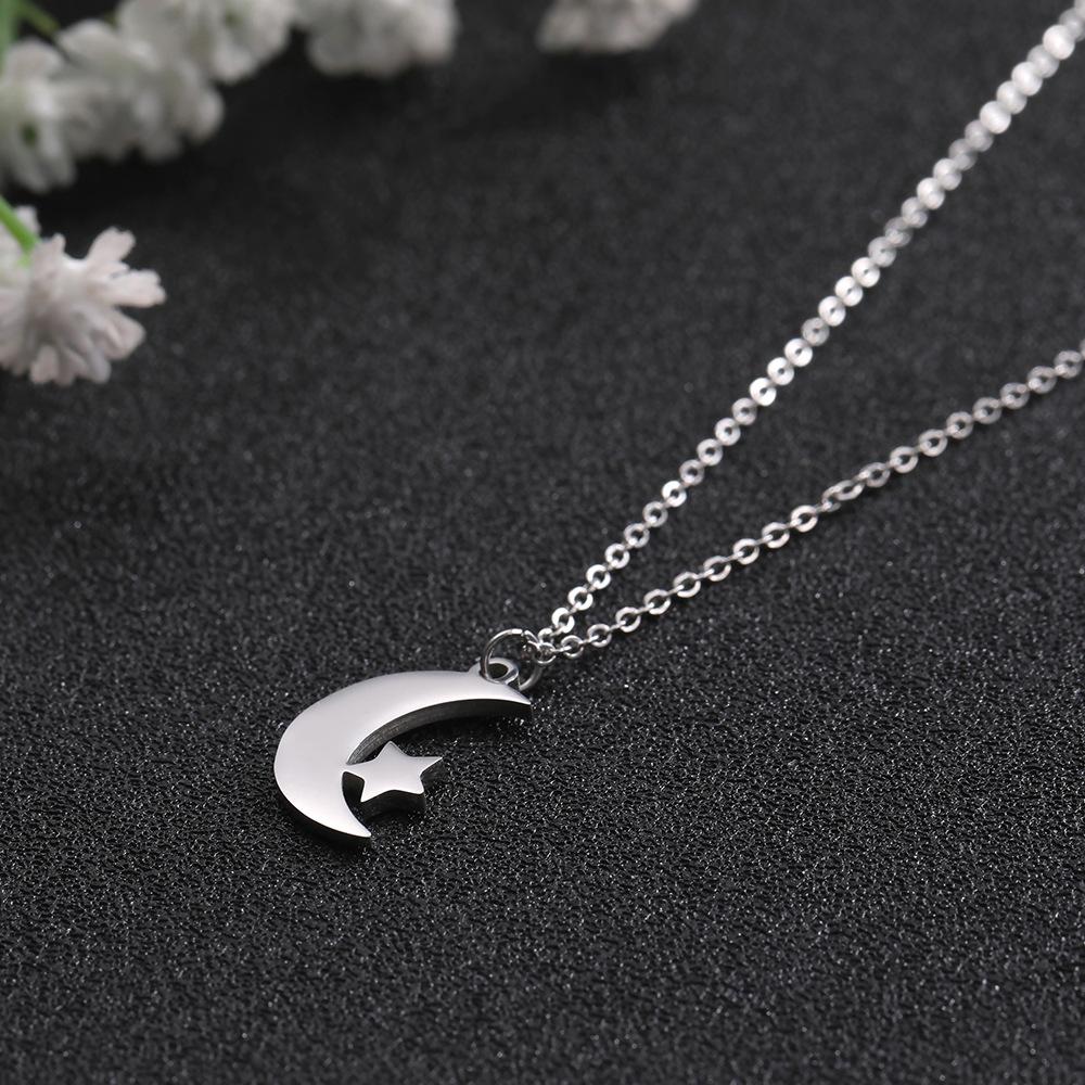 Stainless Steel Crescent Moon Star Pendant Necklace Ladies Birthday Party Jewelry Gift Cute Fashion Accessory