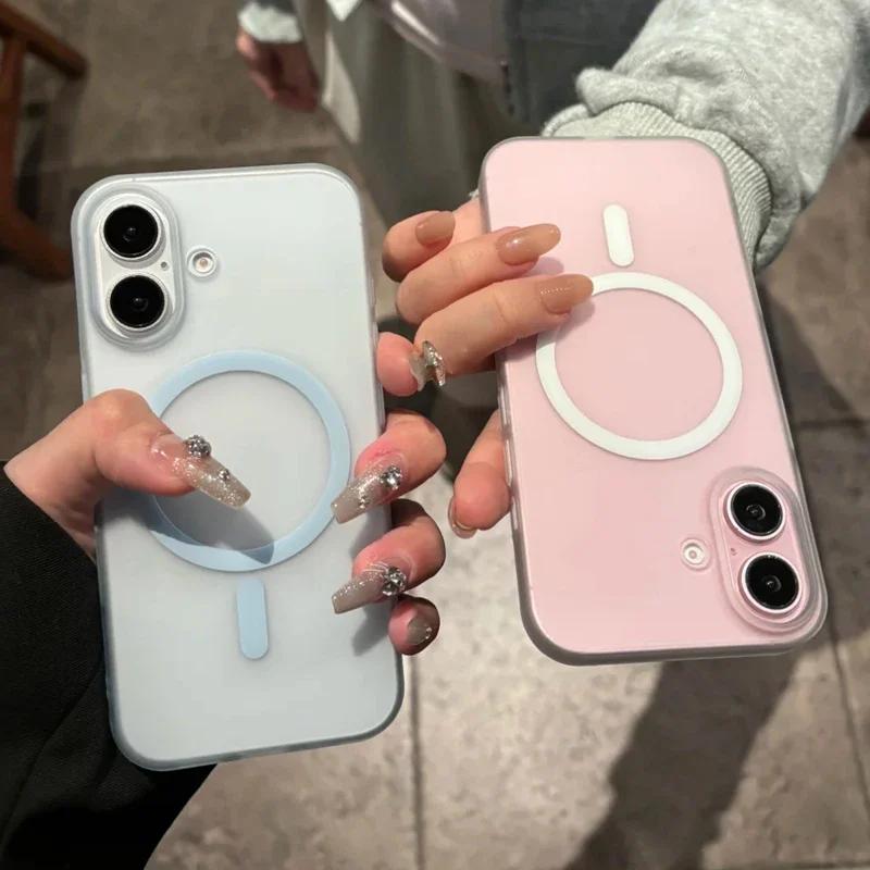 For Magsafe Ultra Thin Frameless Magnetic Wireless Charge Translucent Case For iPhone 17 16 15 14 13 12 11 Pro Max Matte Cover
