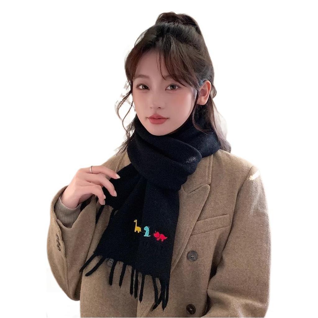 Scarf women's winter new knitted wool scarf red warm and cold New Year's Christmas embroidery shawl