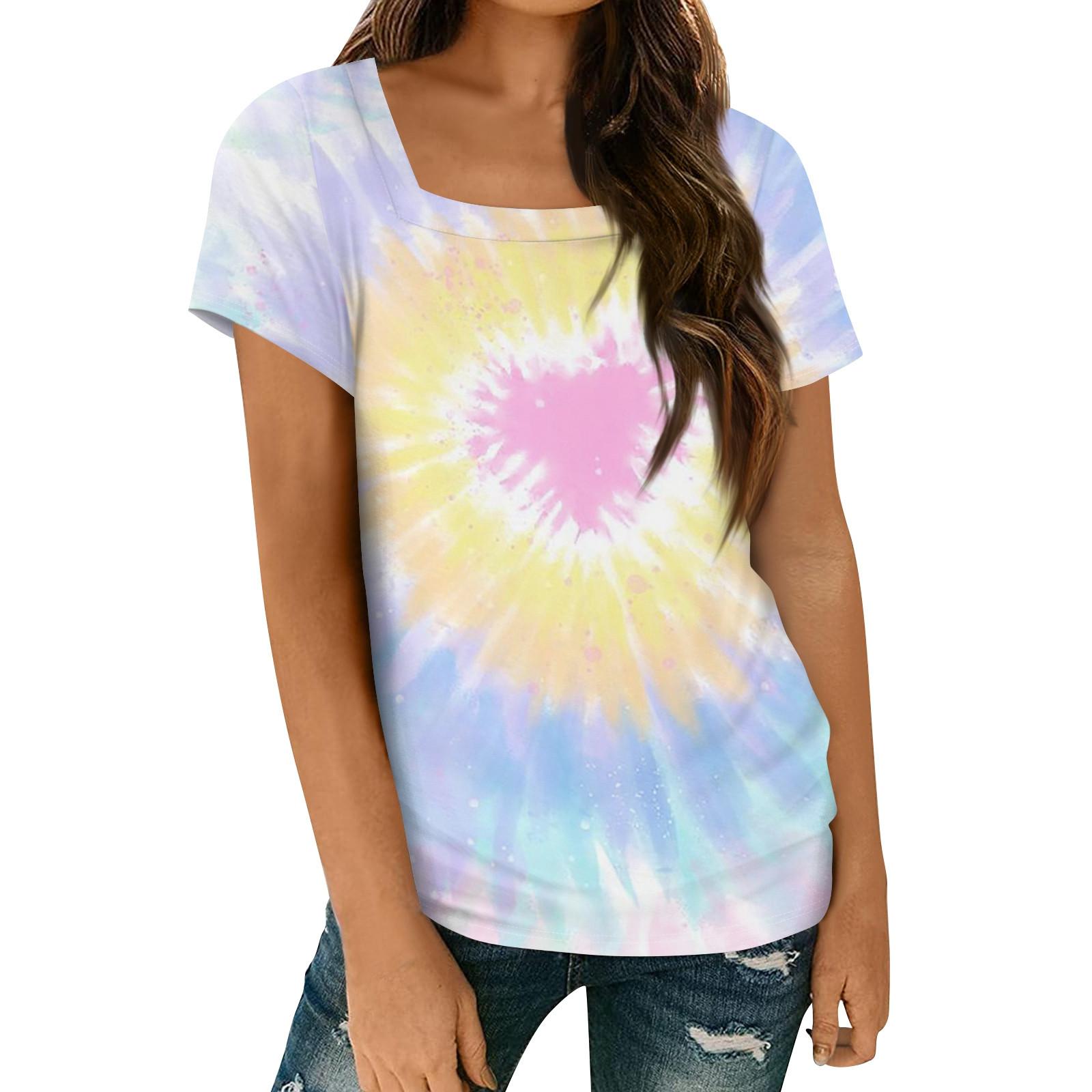 

Женские топы, весенне-летняя повседневная футболка с коротким рукавом и квадратным вырезом, базовая футболка с принтом XL жёлтый