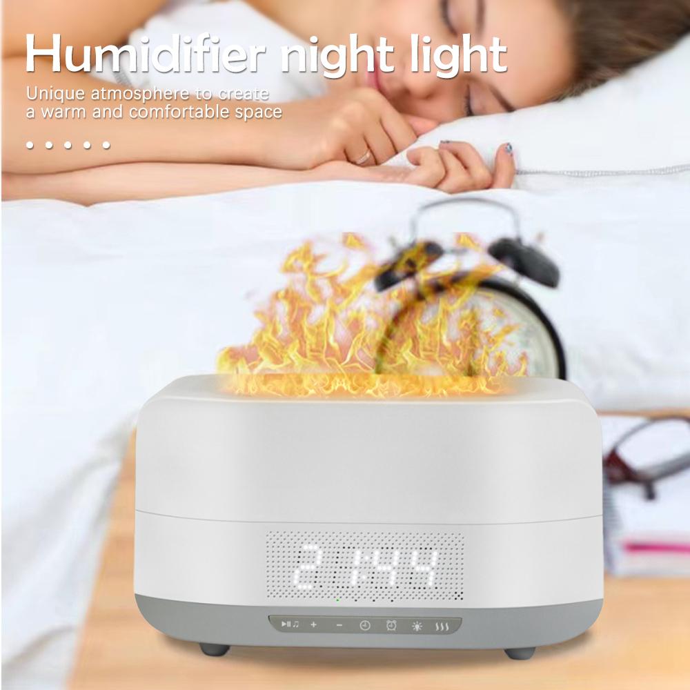 LED Budík Difuzér Esenciálních Olejů Aromaterapie Zvlhčovač Vzduchu 400ml Bluetooth Reproduktor Plamenový Zvlhčovač Domácí Aroma Stroj