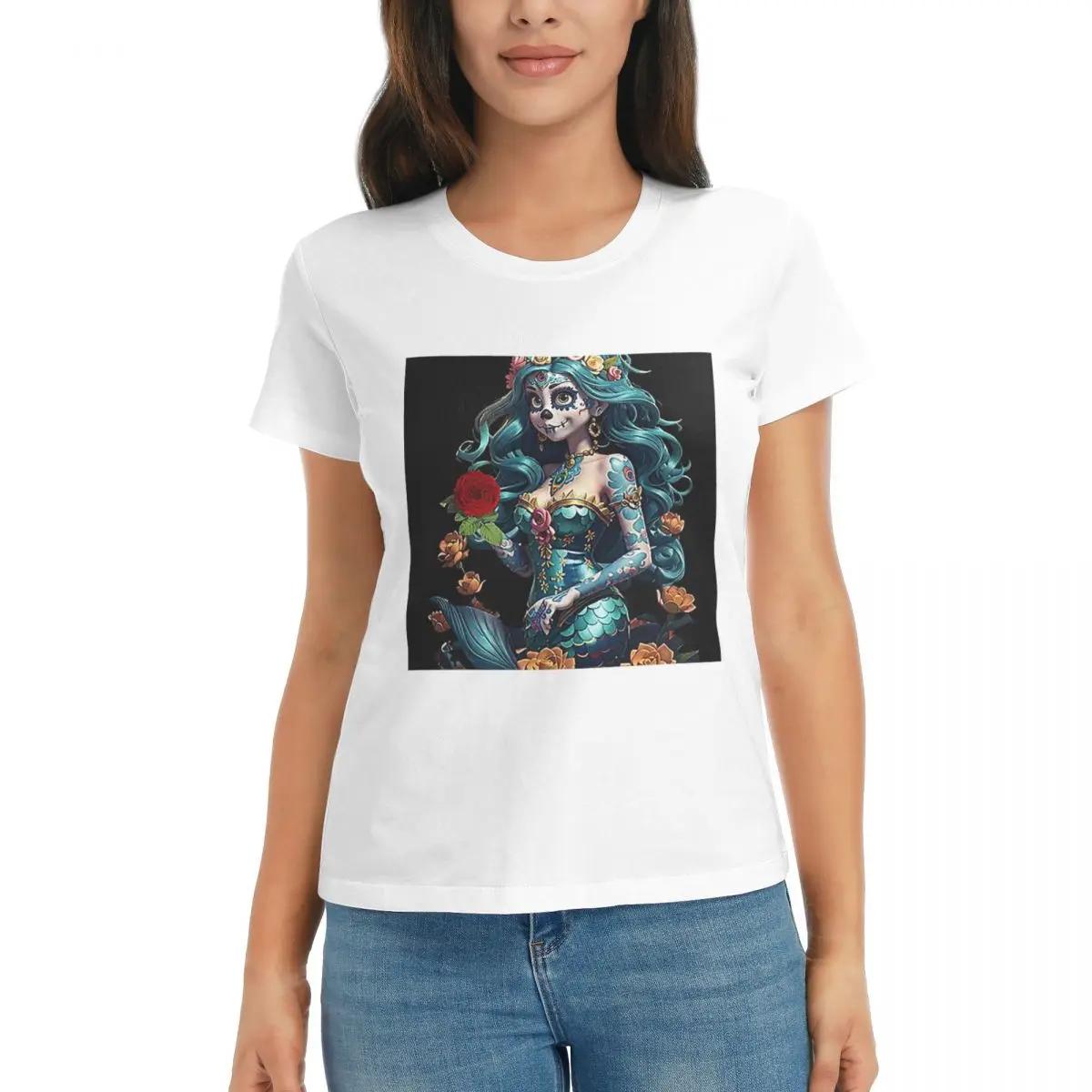 

Women TShirt Mexican Catrina Girl Day Of The Dead Summer Short Sleeve Tees Round Neck Cotton T Shirts Clothes Tops Streetwear S